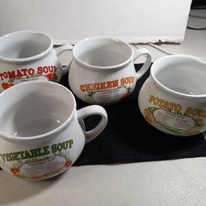 Dat'l Do It, Inc Soup Mugs with Recipe (4) Cottagecore Kitsch